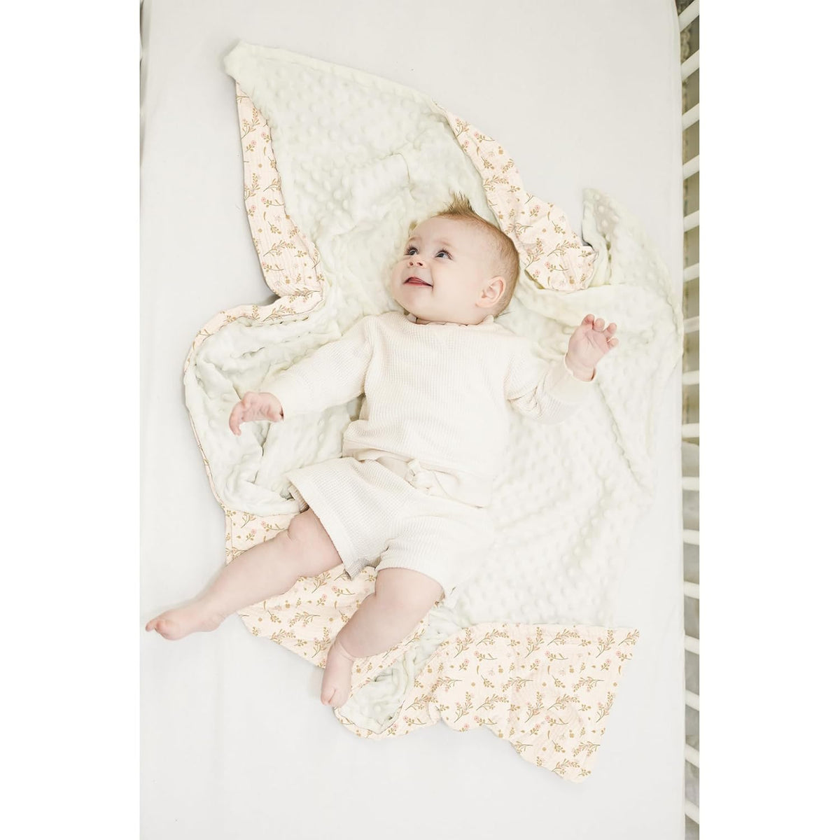 Konssy Baby Blankets for Unisex Boys Girls, Super Soft Nursery Minky Blankets with Muslin Cotton