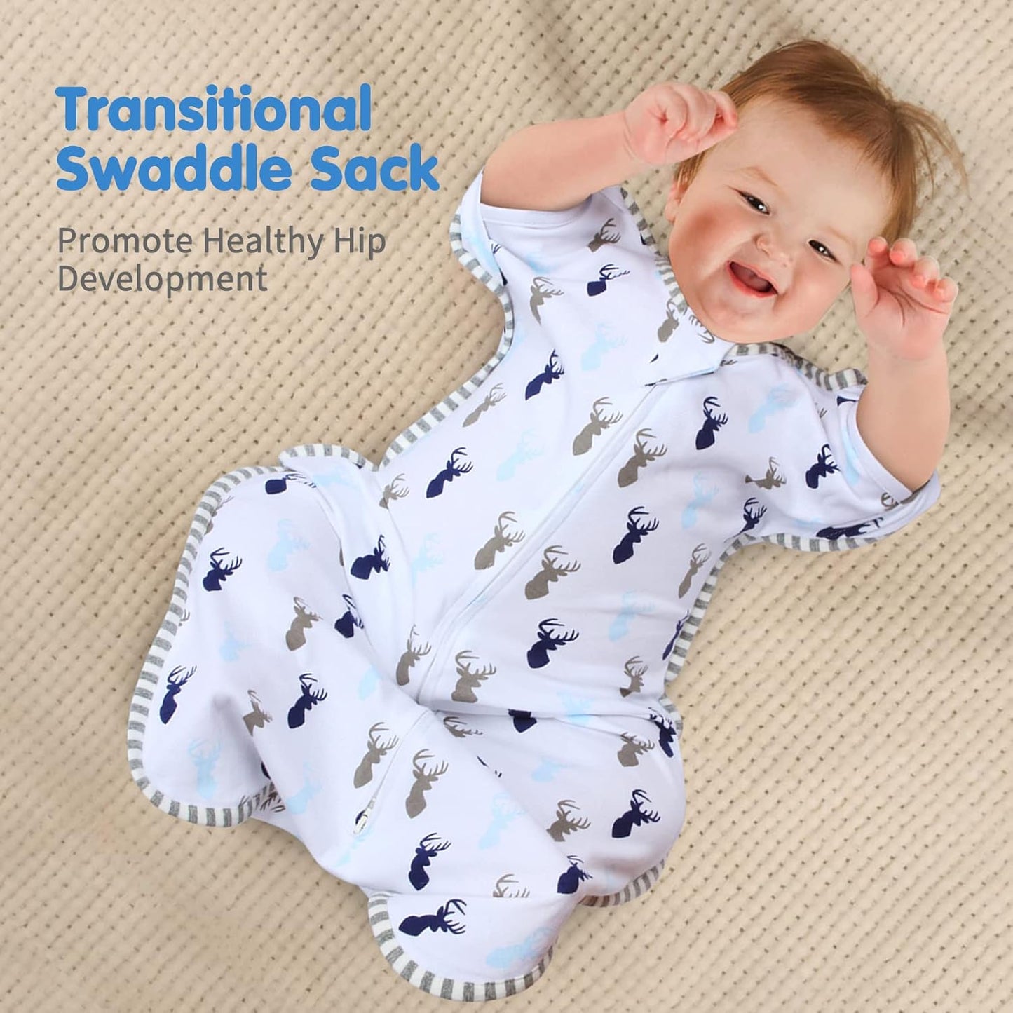Transition Swaddle Baby Sleep Sack 0-3 Months Arms up Swaddles 2-Way Zipper 100% Cotton Arms