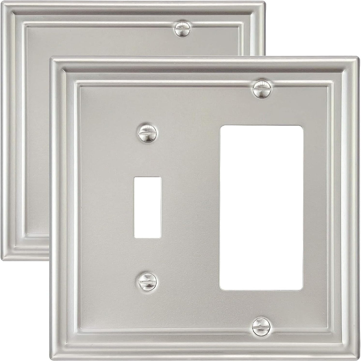 2-Pack Combination 1 Toggle/1 Decorator Wall Plate, Metal Switch Plate and Outlet Cover, Satin