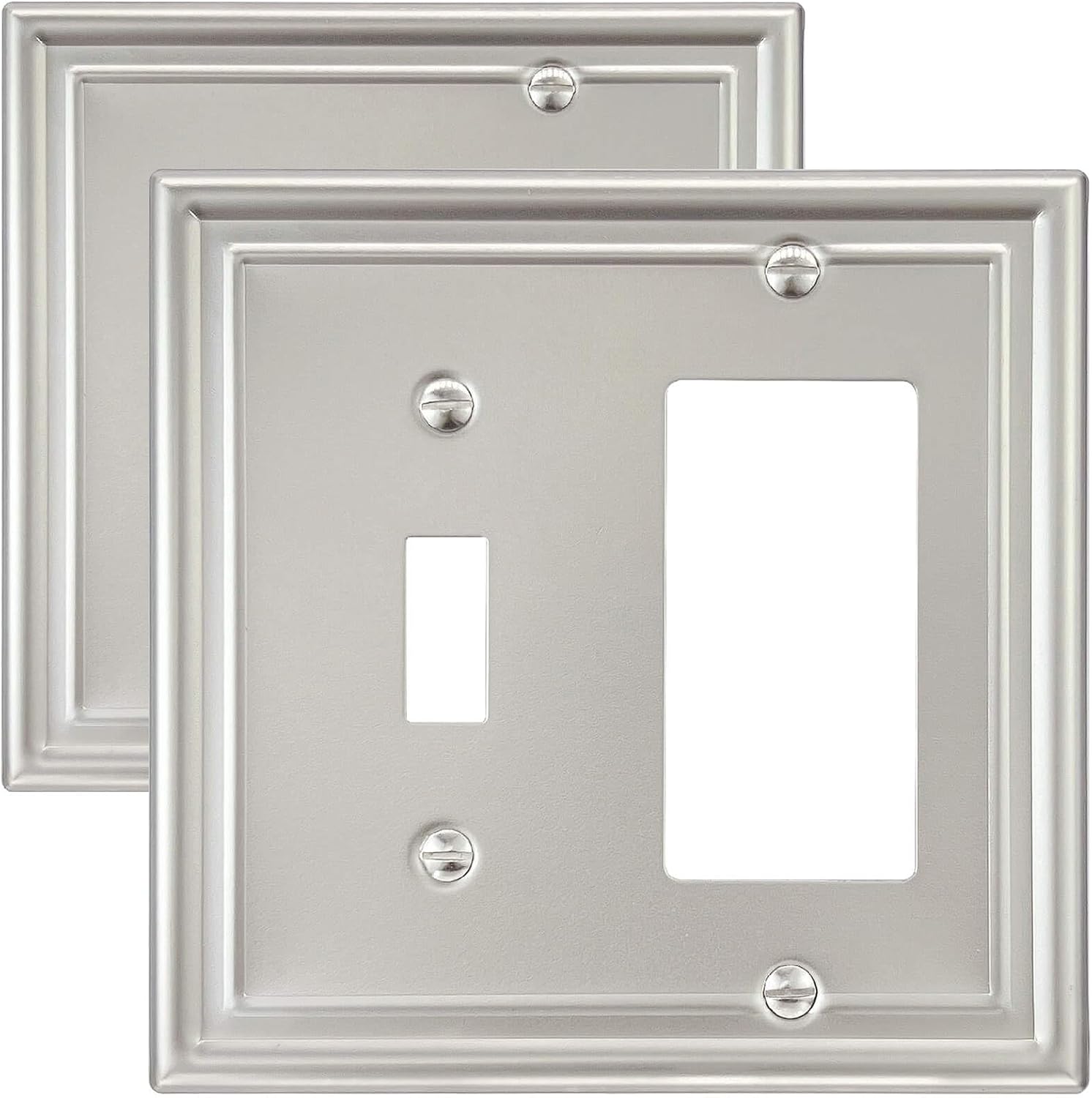 2-Pack Combination 1 Toggle/1 Decorator Wall Plate, Metal Switch Plate and Outlet Cover, Satin