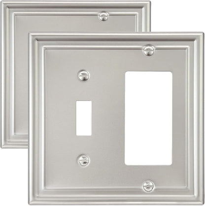 2-Pack Combination 1 Toggle/1 Decorator Wall Plate, Metal Switch Plate and Outlet Cover, Satin