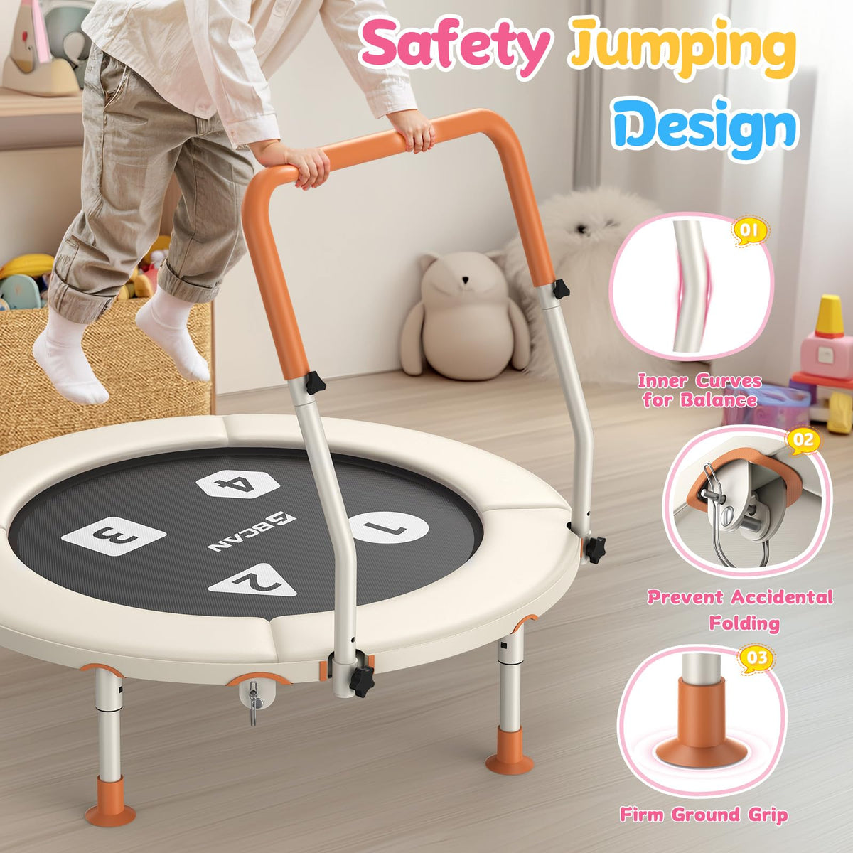 BCAN BT1 36'' Toddler Trampoline, ASTM Certified-Foldable Mini Trampolines for Kids Ages 1-6