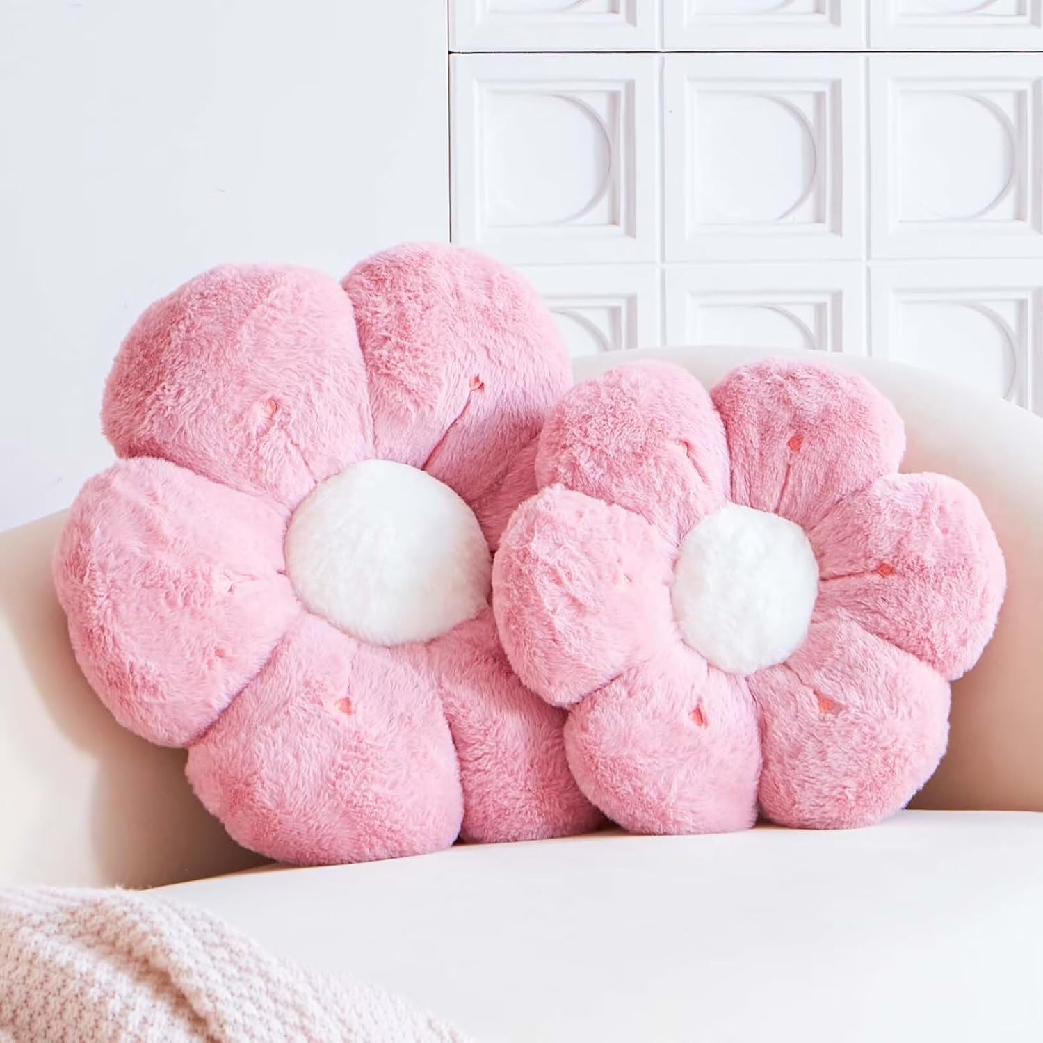 Flower Pillow, Cute Flower Shaped Decorative Pillow, Soft Rabbit Fur Daisy Pillow Home Decor Floor