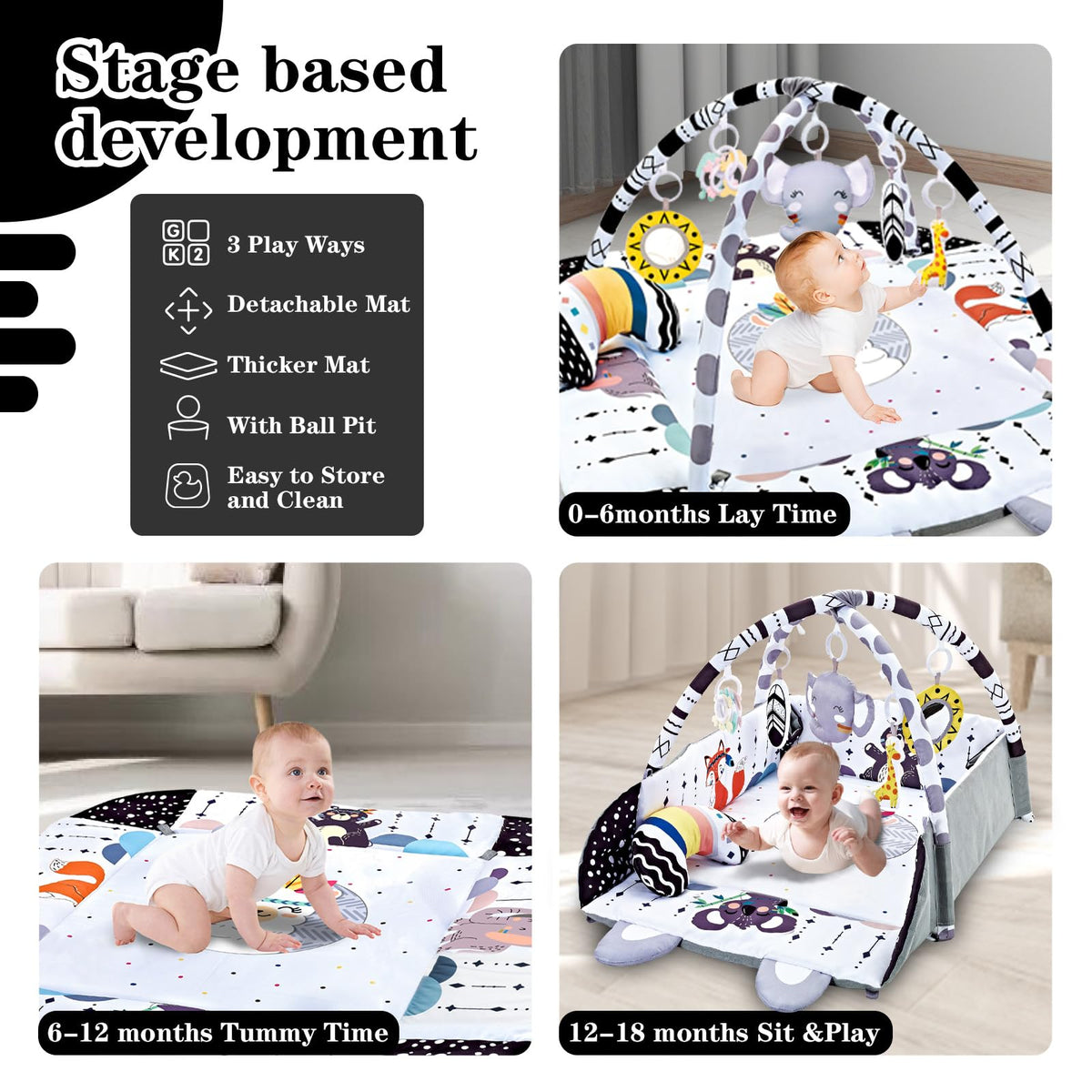 TFDER Baby Gym Play Mat, 8-in-1 Tummy Time Mat & Activity Gym, Washable Ball Pit, Infant Play Mat