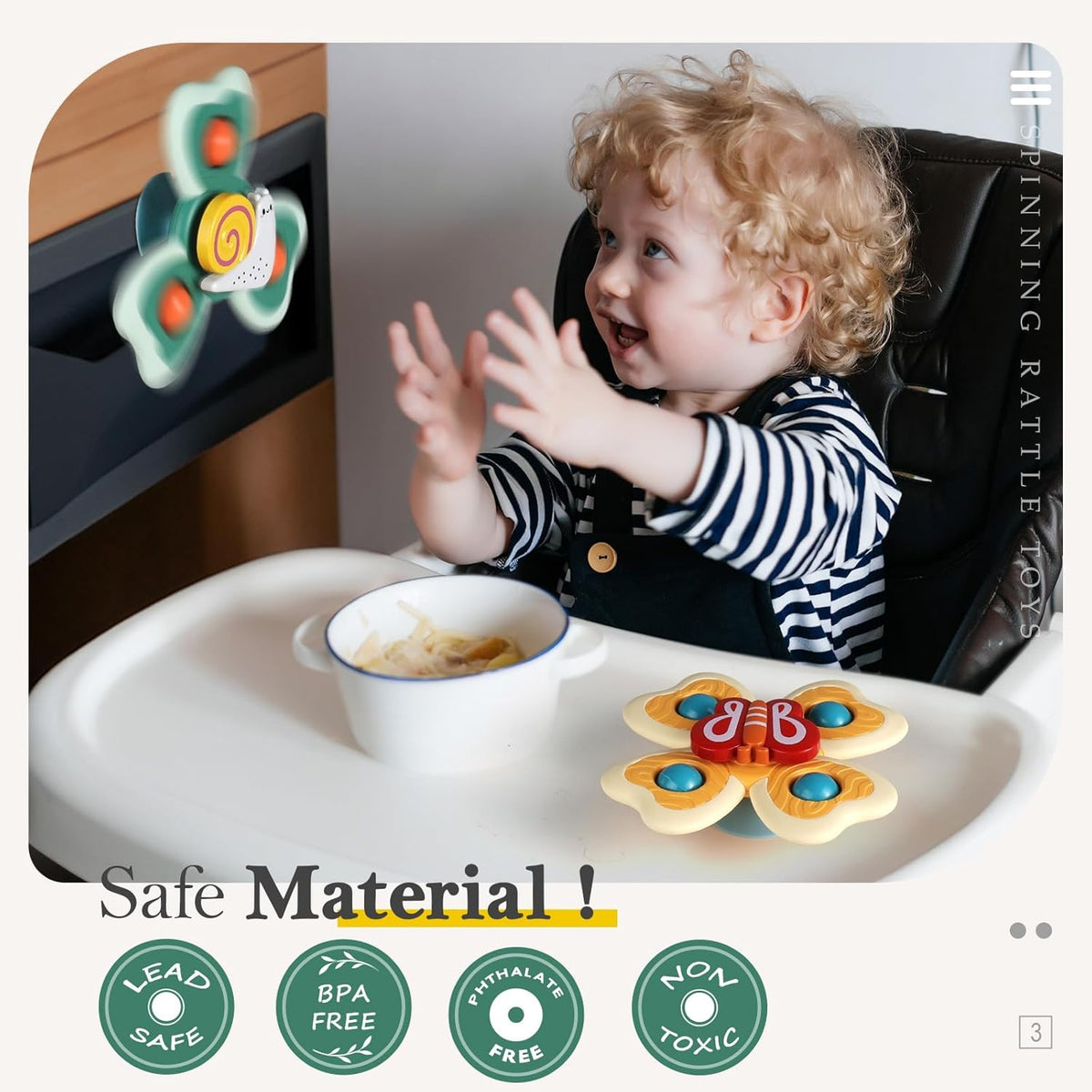 ALASOU 3PCS Suction Cup Spinner Toys for 1 Year Old Boy Girl|Spinning Tops Bath Toys for Kids Ages