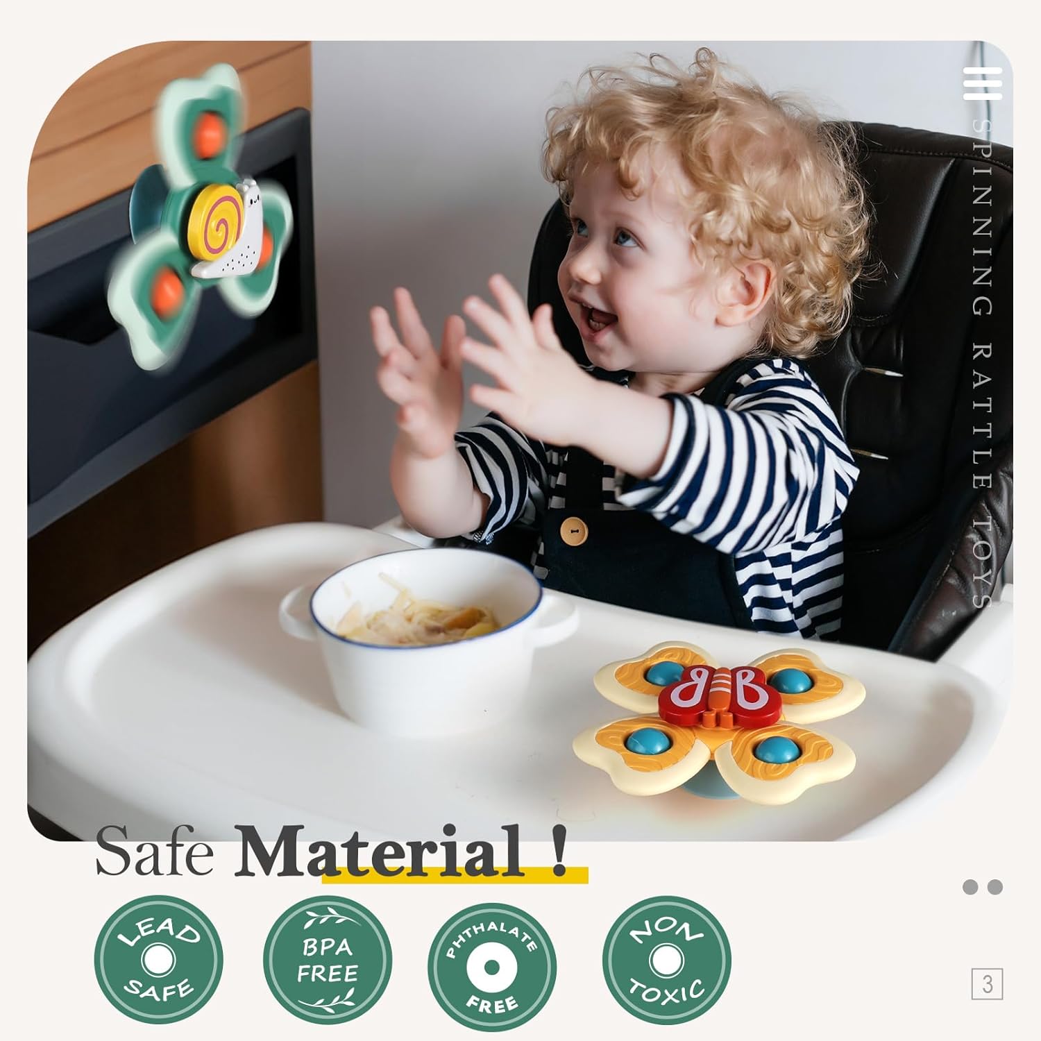 ALASOU 3PCS Suction Cup Spinner Toys for 1 Year Old Boy Girl|Spinning Tops Bath Toys for Kids Ages