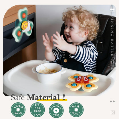ALASOU 3PCS Suction Cup Spinner Toys for 1 Year Old Boy Girl|Spinning Tops Bath Toys for Kids Ages