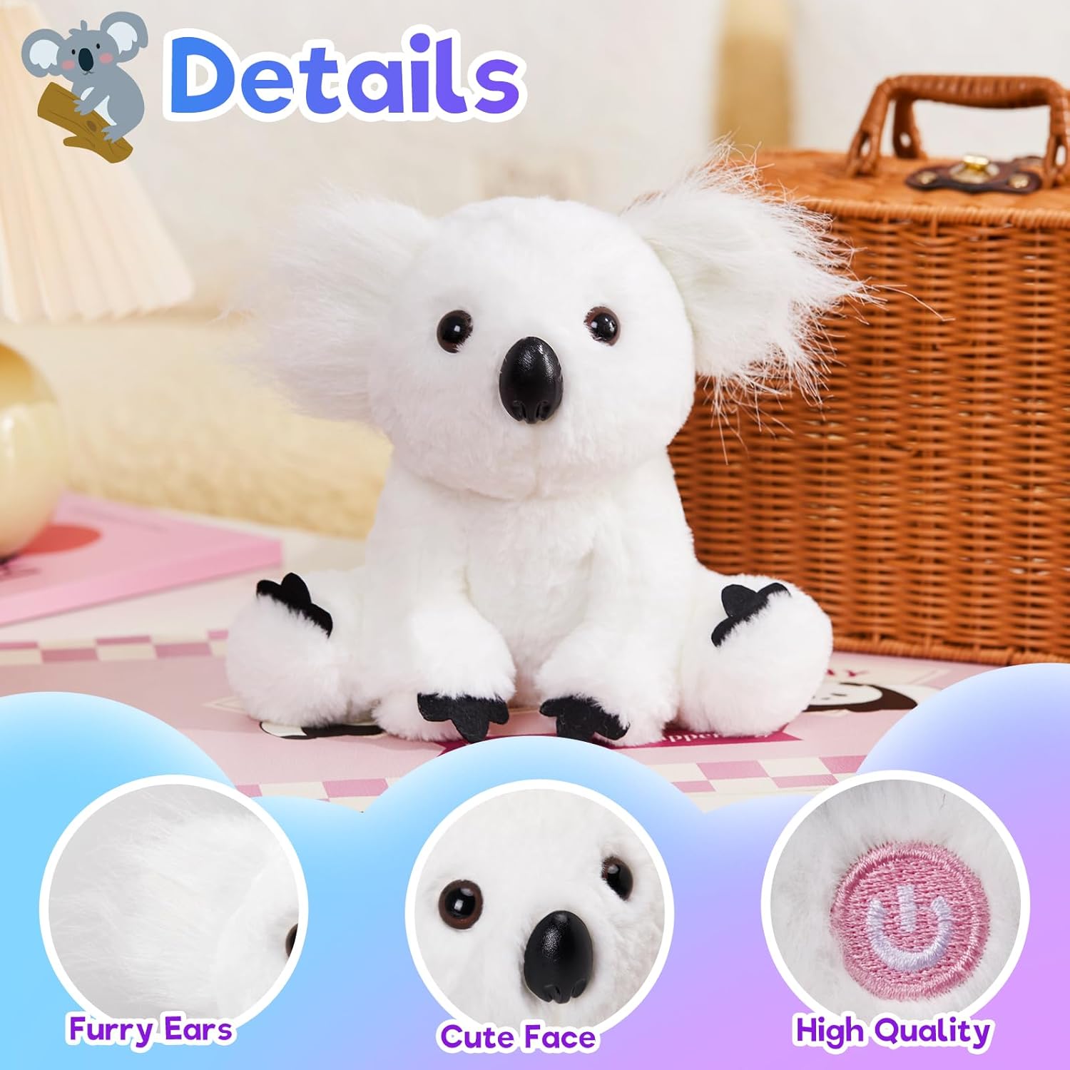 Glow Guards 10'' Light up White Koala Stuffed Animal LED Soft Plush Wildlife Toy with Rainbow Night