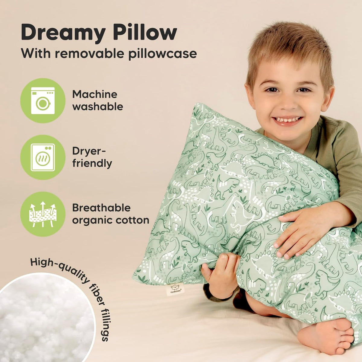 KeaBabies Toddler Pillow with Pillowcase, Jumbo 14X20 - Soft Organic Cotton Toddler Pillows for