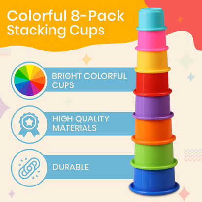 Stacking Cups Baby Toy Educational Cup Stacking Set 8-Pc Rainbow Stackable Cups | Nesting Cups for