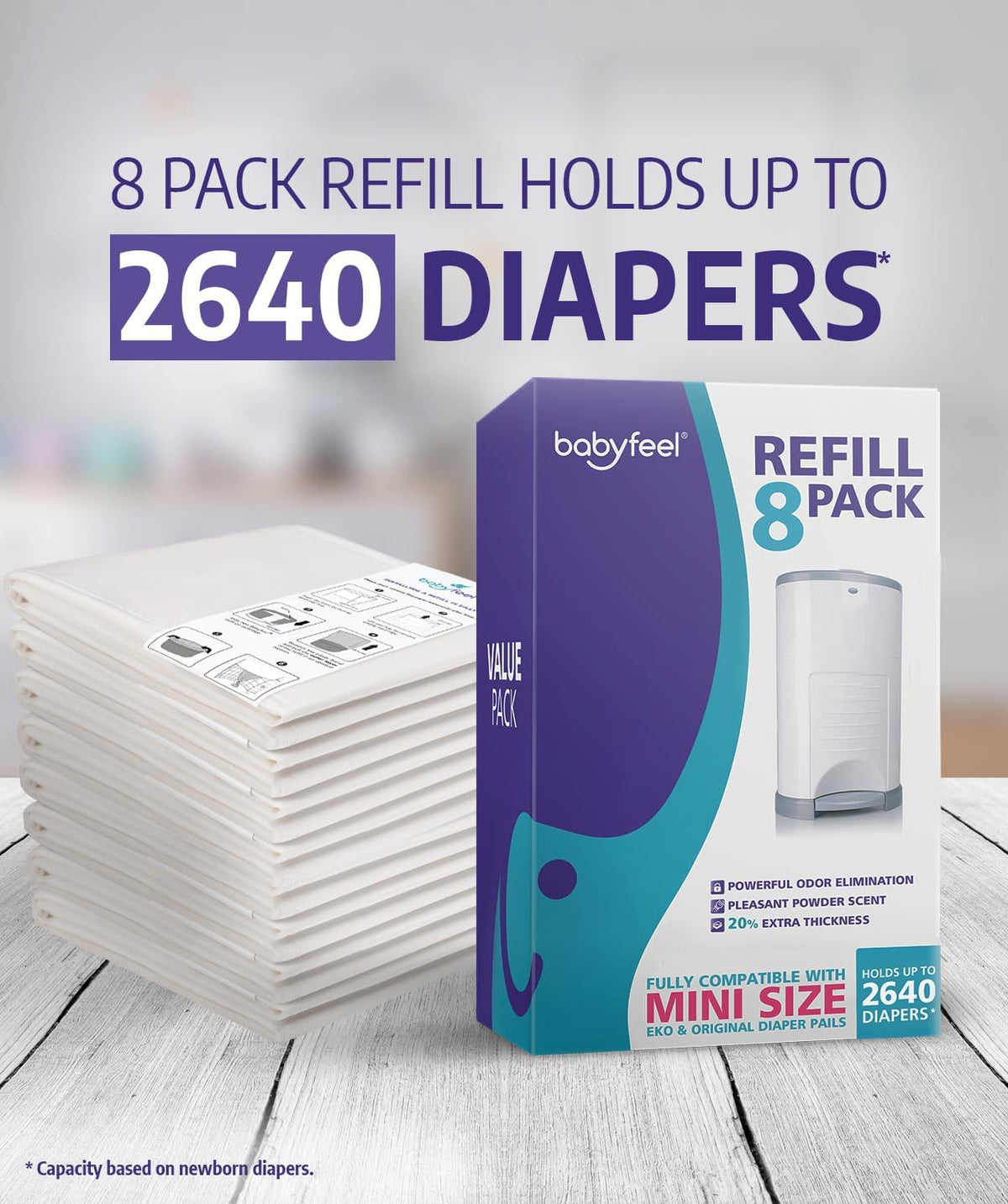 Babyfeel Refills Compatible with DEKOR MINI Diaper Pails | 8 Pack | Exclusive 20% Extra Thickness |
