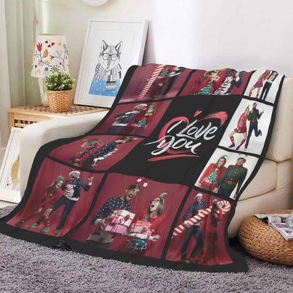 Custom Photo Blankets with Text, I Love You Halloween Decoration Gifts for Girlfriend Boyfriend