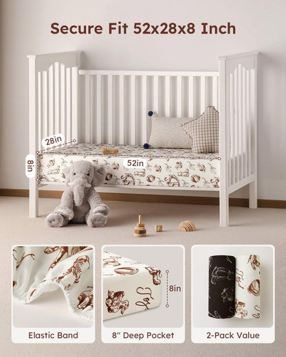Yoofoss Baby Crib Sheets 2 Pack for Boys and Girls - 52x28 Fitted Crib Sheet Neutral Fits for