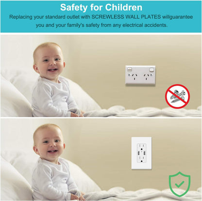 10 Pack 1-Gang Screwless Wall Plate, Decora Outlet Cover Plates, 4.57” H x 2.76” L, for Light