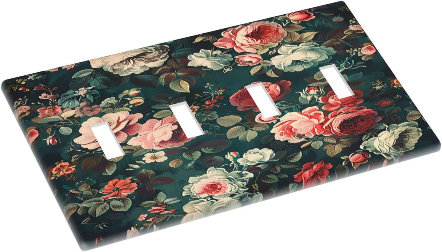 Light Switch Covers Baroque Vintage Peony Flower Floral Quad Toggle Electrical Faceplate 4 Gang