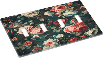 Light Switch Covers Baroque Vintage Peony Flower Floral Quad Toggle Electrical Faceplate 4 Gang