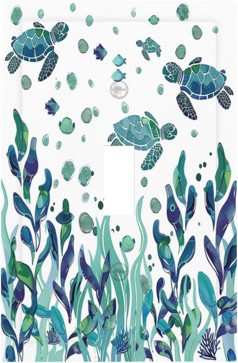 Decorative Light Switch Cover Vibrant Turtle Seagrass Watercolor Painting 1 Gang Single Toggle