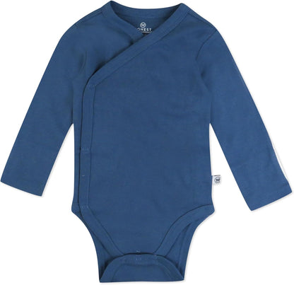 HonestBaby unisex-baby 3-pack Long Sleeve Side-snap Kimono Bodysuits Organic Cotton for Infant Baby