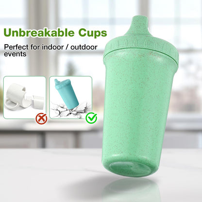 Meolibour® 4 Packs Wheat Straw Sippy Cups for Toddlers Kids, Reusable Plastic Spill Proof Cups for