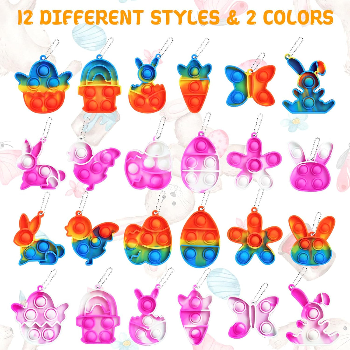 24Pcs Easter Pop Fidget Toys, Mini Easter Simple Pop Fidget Toys for Kids Boys Girls Toddlers