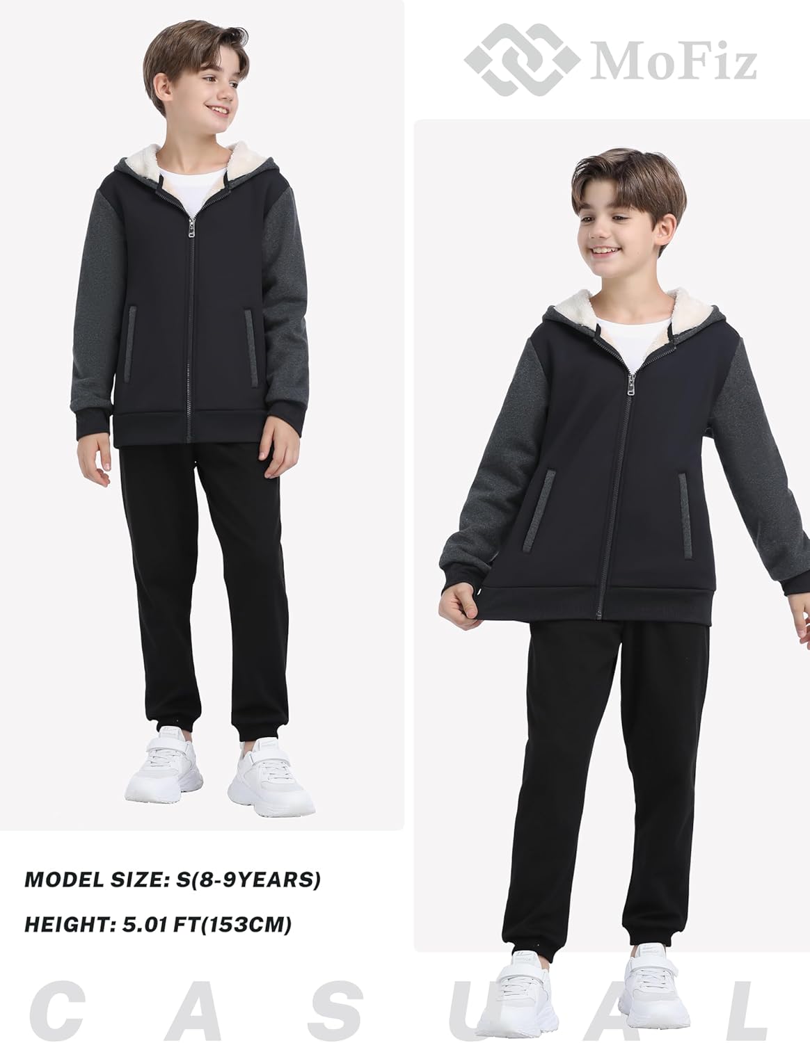 MoFiz Kids Fleece Jackets Sherpa Lined Hoodie Jacket Hooded Zip up Sweatshirt Coats for Boys Girls