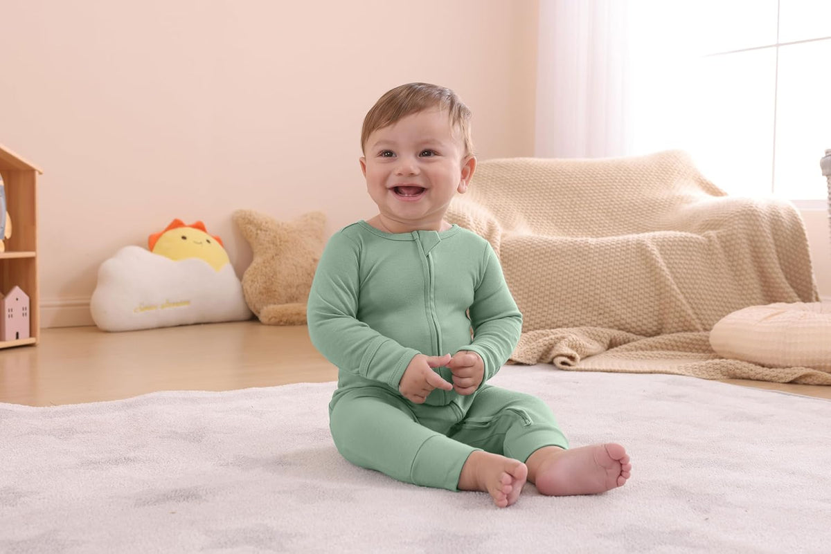 GUISBY Long Sleeve Cotton Pajamas Footless Baby Bodysuits with Zipper and Mittens 3-Pack for Boys