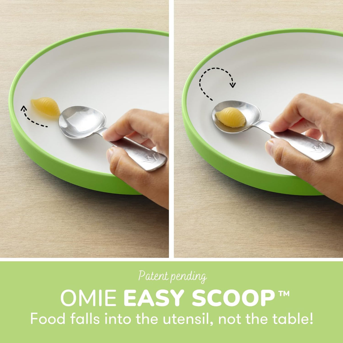 Omie® Easy Scoop Plates for Kids | Unique Design Helps Food Fall into the Spoon, Not on the Table |