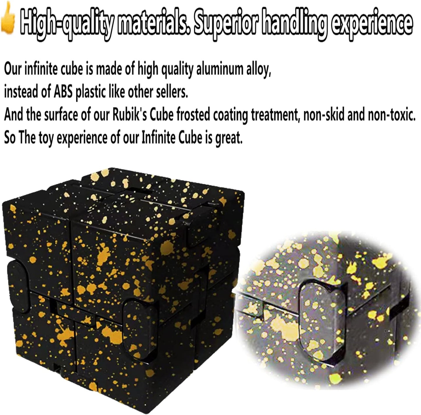 Metal Fidget Toys Infinity Cube for Men Anxiety Stress Relief Aluminum Alloy Material (Black &