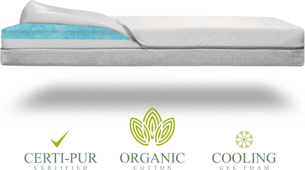 Organic Cotton Dual-Sided Crib Mattress | 2-Stage Premium Memory Foam CertiPUR-US Hypoallergenic