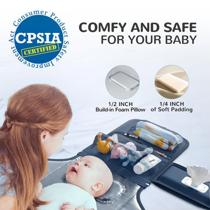 Portable Diaper Changing Pad with Shoulder Strap, Detachable Travel Changing Pad with Baby Wipes
