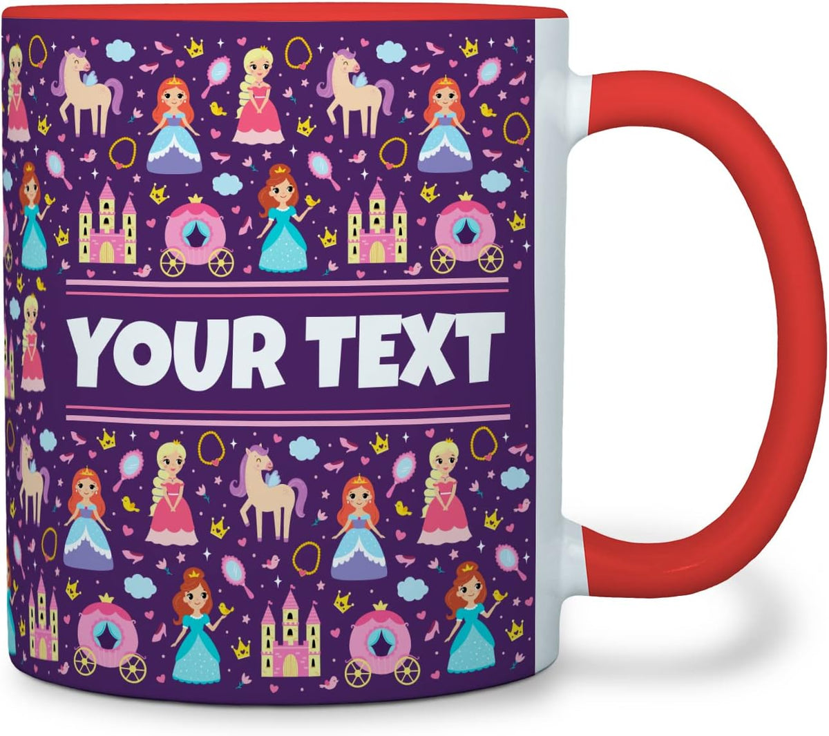 Personalized Mug for Kids - Princesses - Custom Name/Text, Ceramic Hot Chocolate/Cocoa/Coffee Cup