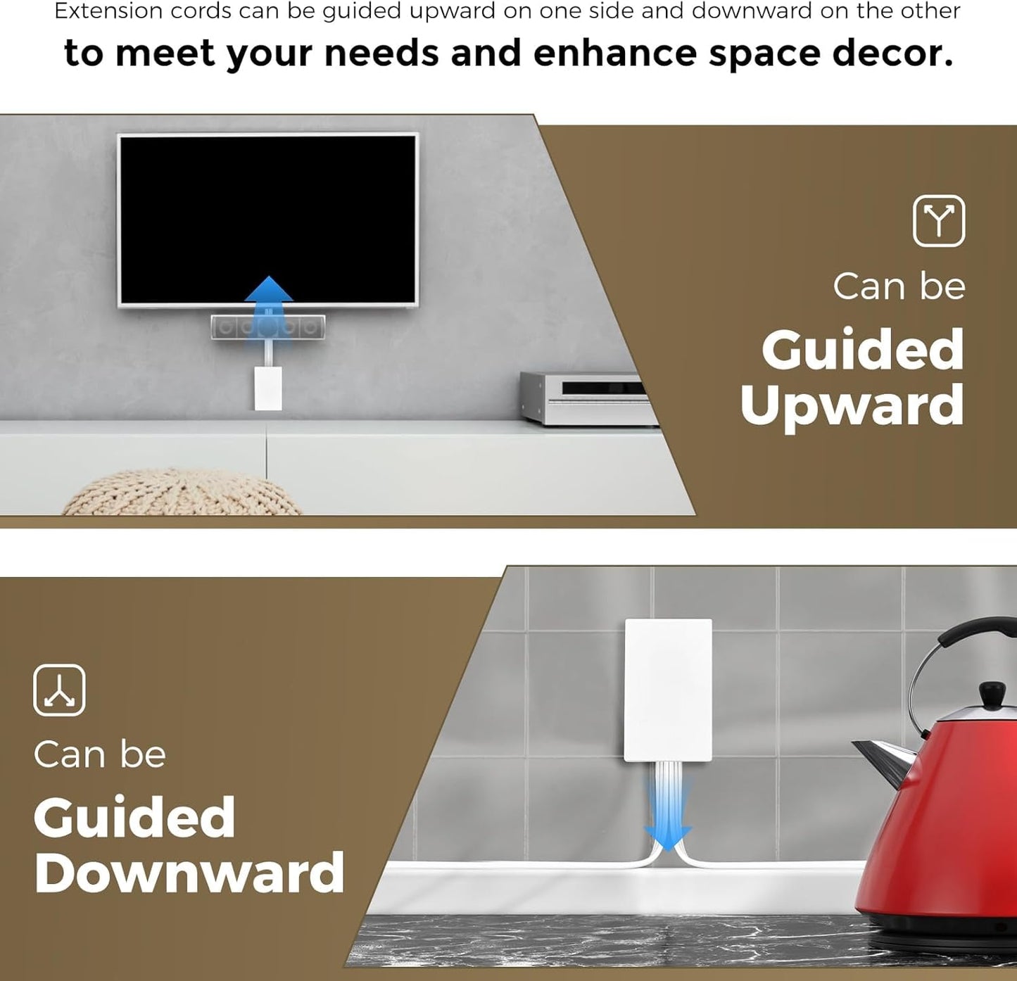 Outlet Concealer Power Strip-Outlet Cover Extender with 3AC Outlets-8ft Flat Plug Extension