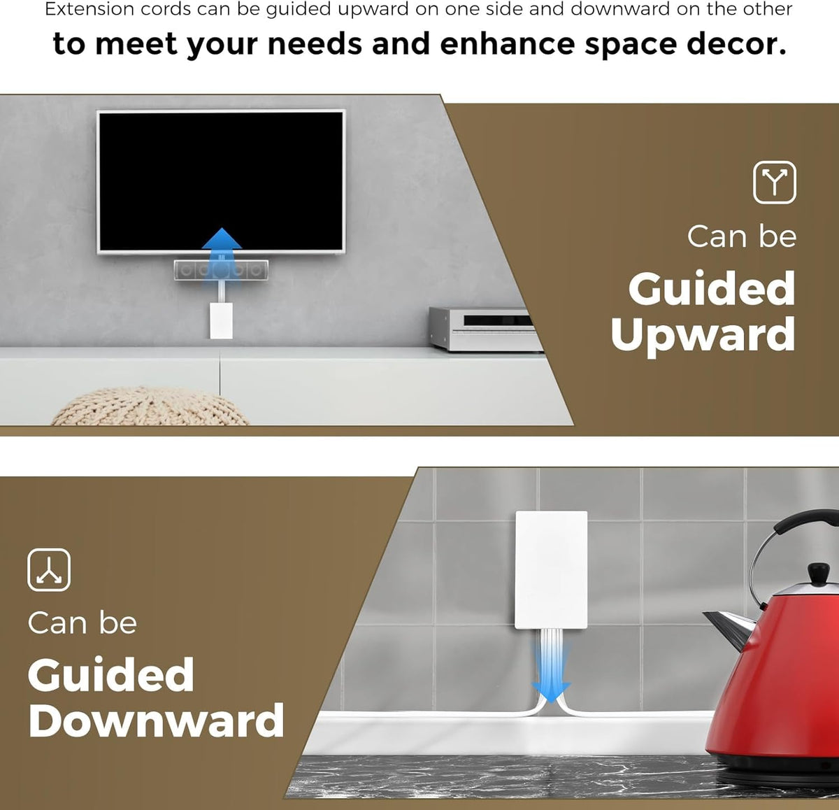 Outlet Concealer Power Strip-Outlet Cover Extender with 3AC Outlets-8ft Flat Plug Extension
