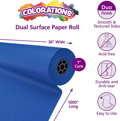 Colorations Arts and Crafts Paper Roll - 36" x 1000', Royal Blue, Dual Surface, Markers, Finger