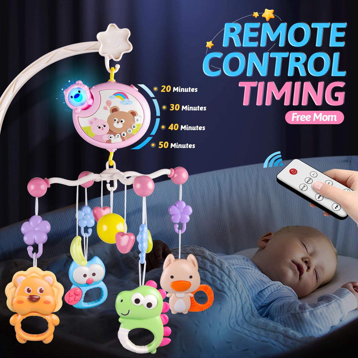 RSEPD Crib Mobile with Music and Lights, Baby Mobiles for Cribs, Nursery Musical Mobile for