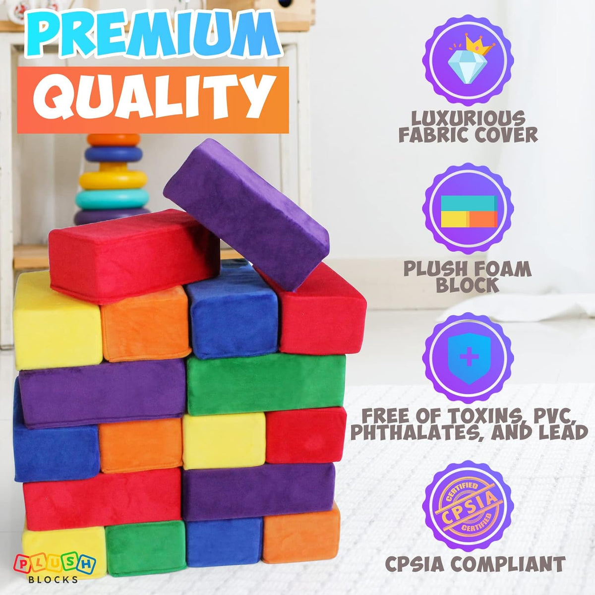 The Original Premium Plush Building Block for Kids - Certified Safe Foam Blocks in Luxuriously Soft