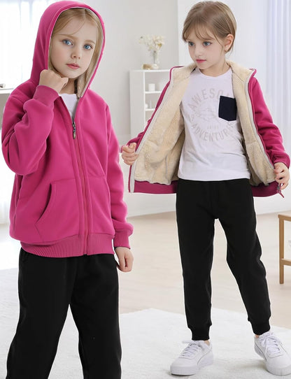 Gihuo Unisex Boy's Girls Winter Warm Sherpa Lined Zip Up Sweatshirt Fleece Jacket Kid's Hoodie