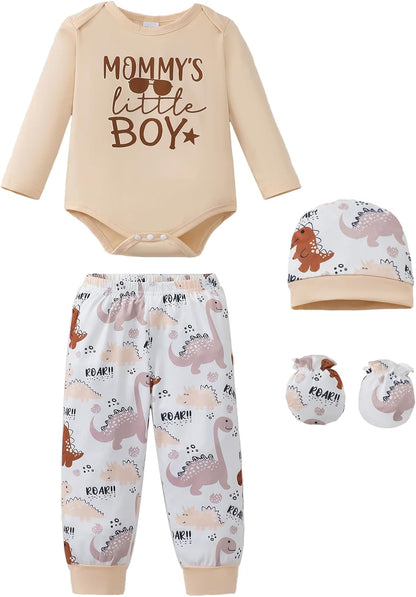 NZRVAWS Newborn Baby Boy Girl Clothes Unisex Infant Romper Pants Set Hat 4-Pack Outfits 0-12 Months