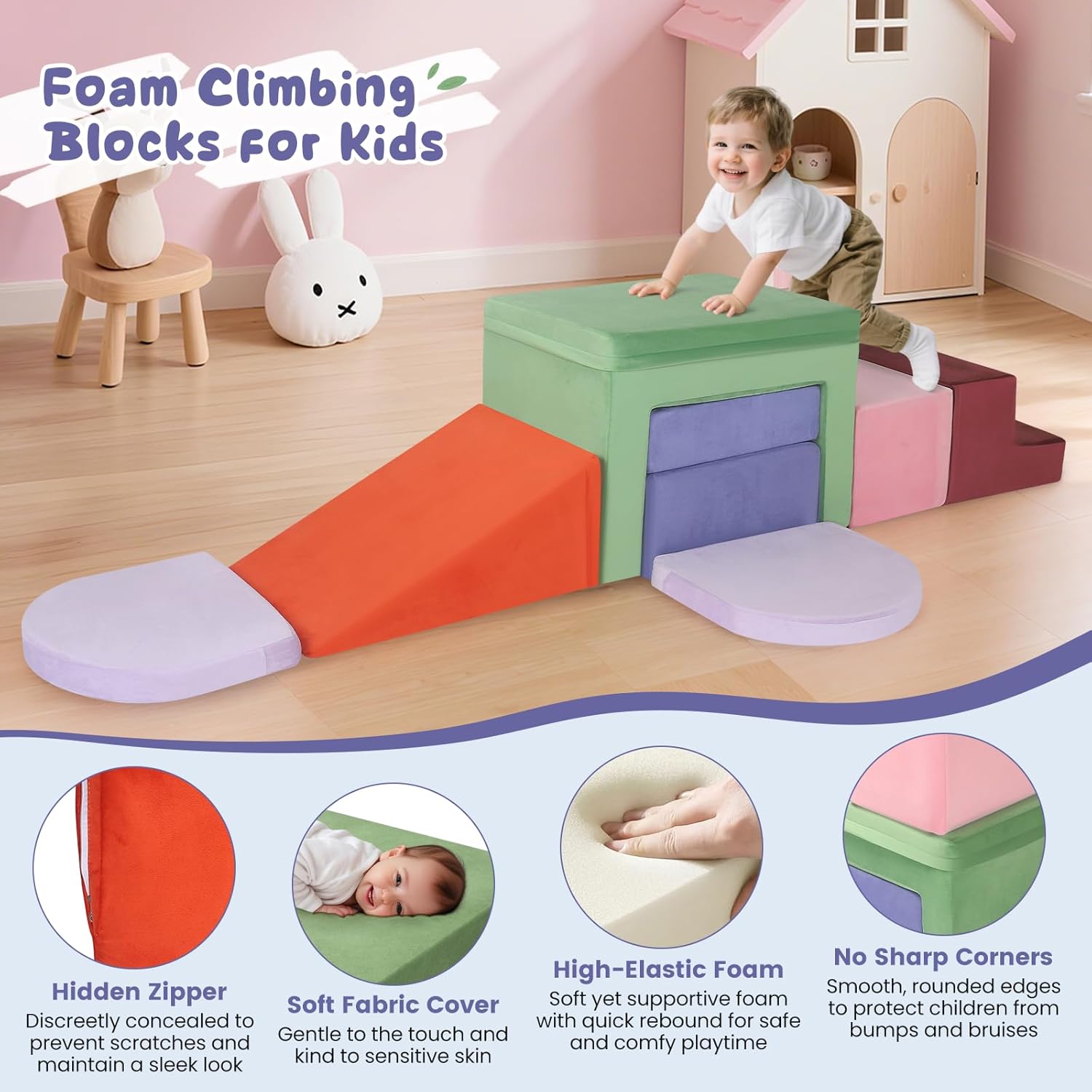 Lischwert Foam Climbing Blocks for Toddlers 1-3, Soft Play Set with Crawling Exploration Toys