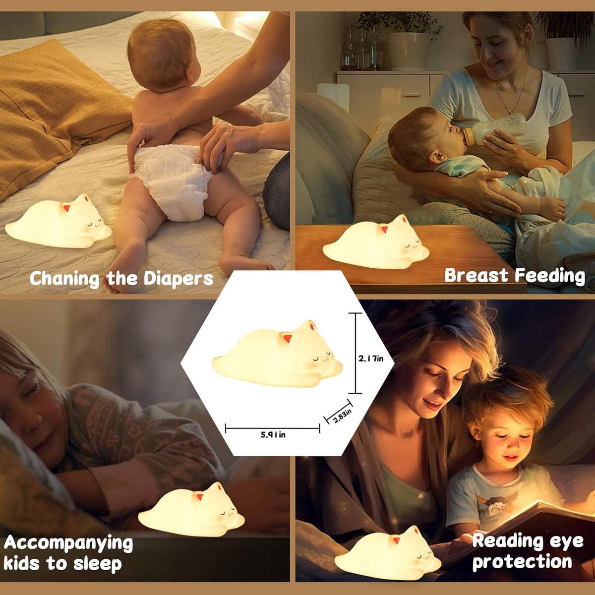 Tremdwoto Cat Night Light for Kids,Cute Colorful Night Light Baby Girl Squishy Night Light Lamp 1/3