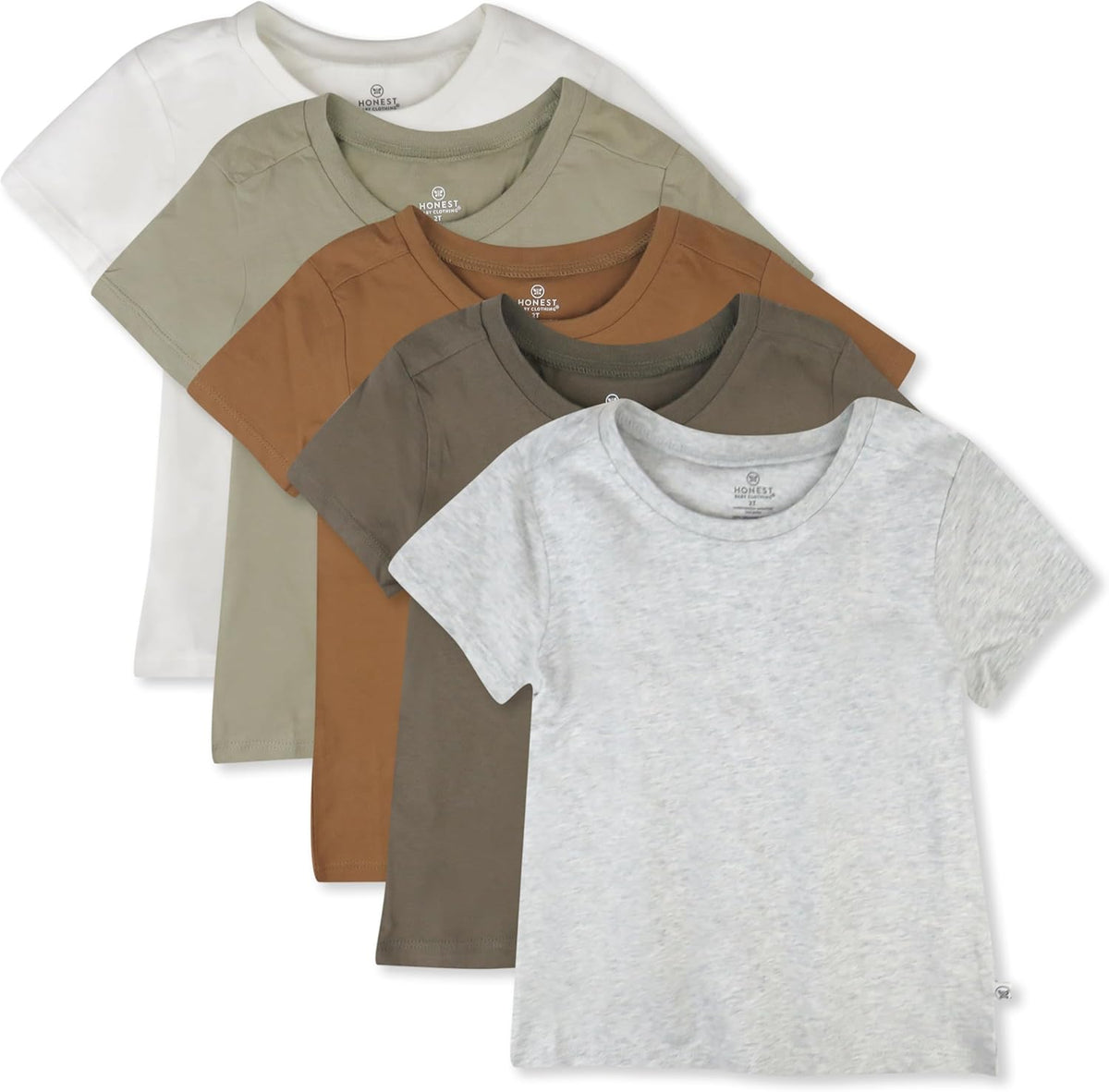 HonestBaby 5-Pack Short Sleeve T-Shirts 100% Organic Cotton Baby, Toddler, Little Kid, Boy, Girl