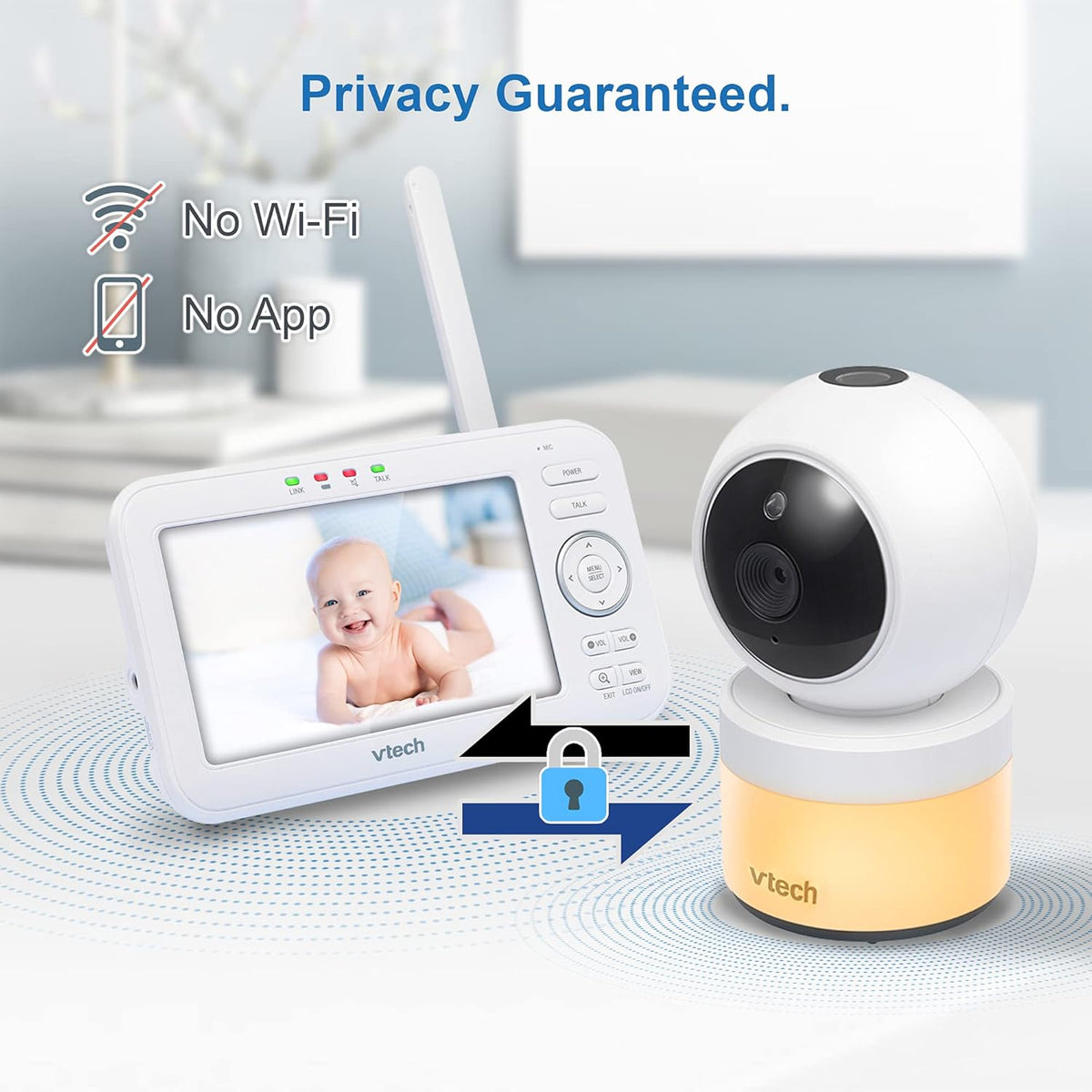 VTech VM5463-2 Baby Monitor 5" Screen with 2 Cameras, Pan-Tilt- Zoom, Night Light, Glow On The