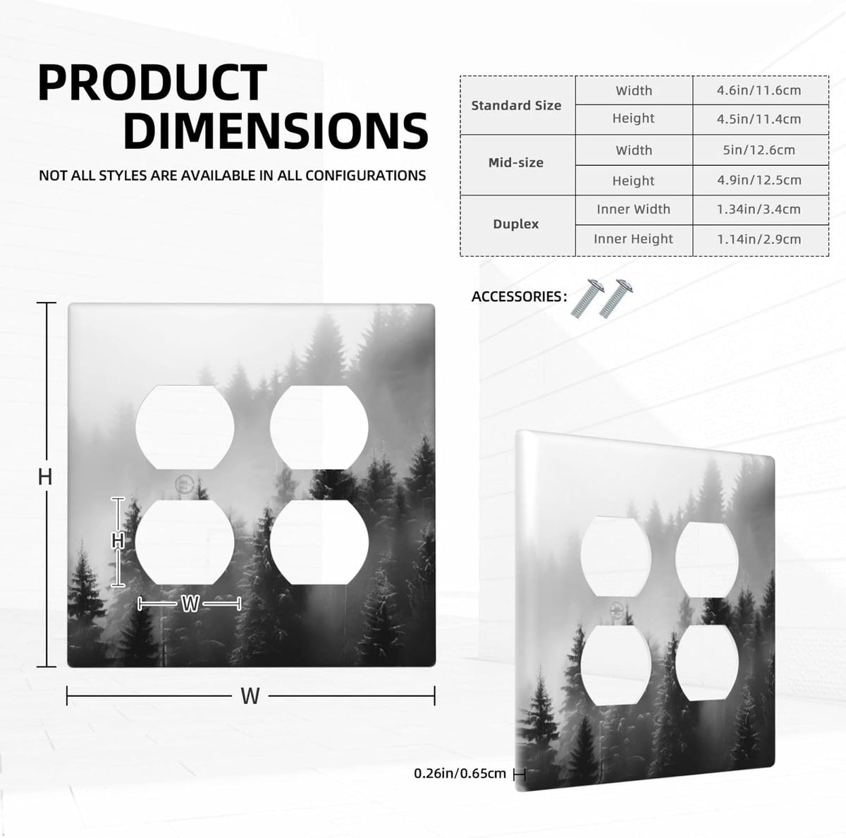 Foggy Forest Natural Scenery Retro Tree Pine Outlet Covers 2 Gang Double Duplex Decorative Light