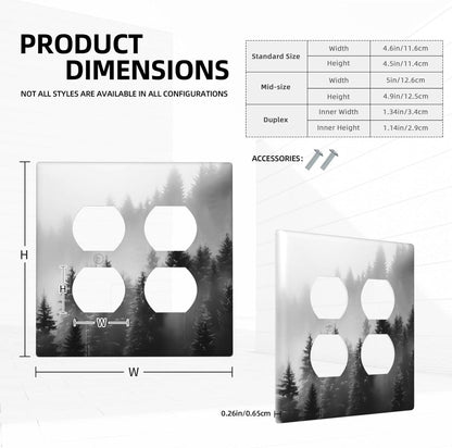Foggy Forest Natural Scenery Retro Tree Pine Outlet Covers 2 Gang Double Duplex Decorative Light