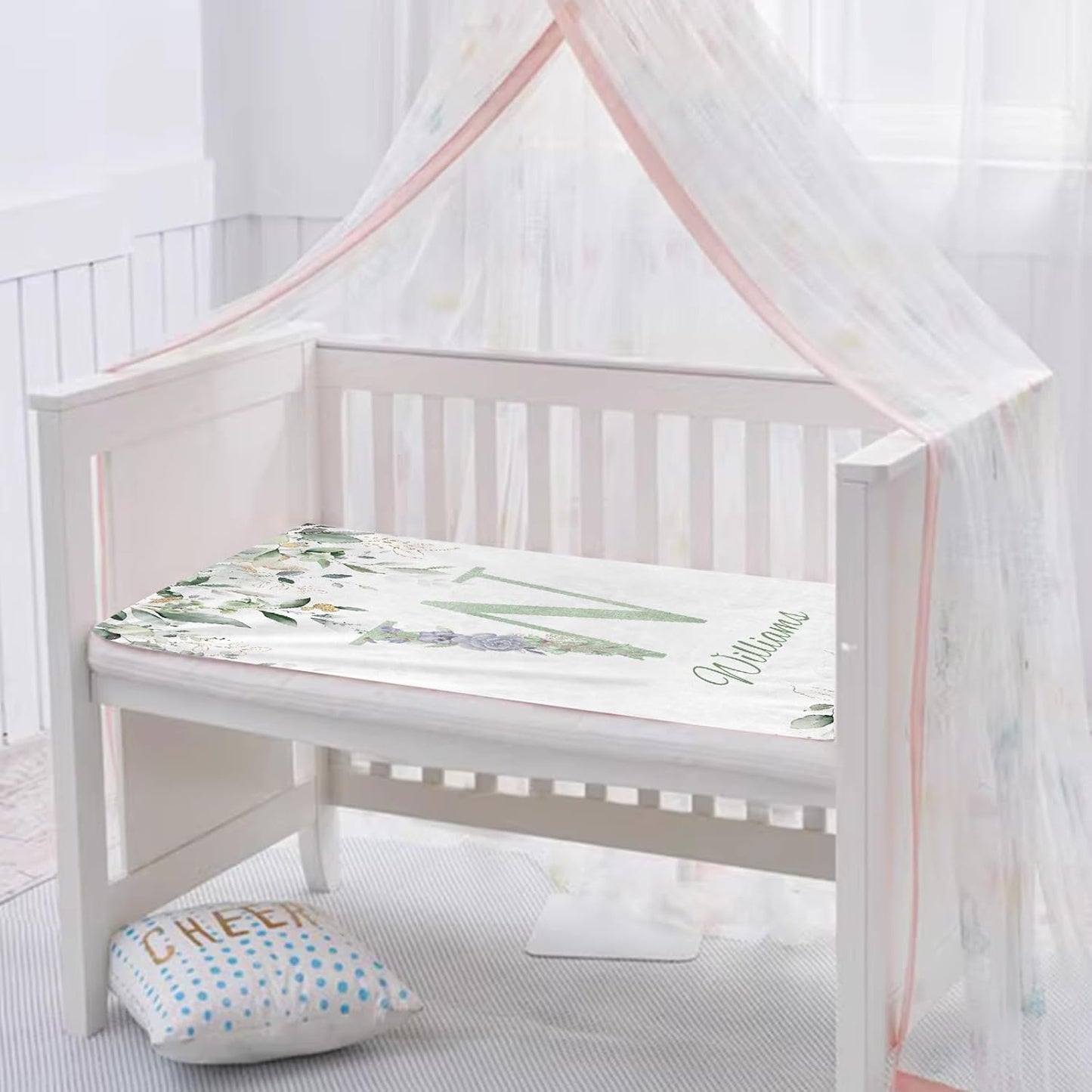 Personalized Baby Blanket with Name, Custom Floral Name Blanket Toddler Girls Soft Flannne