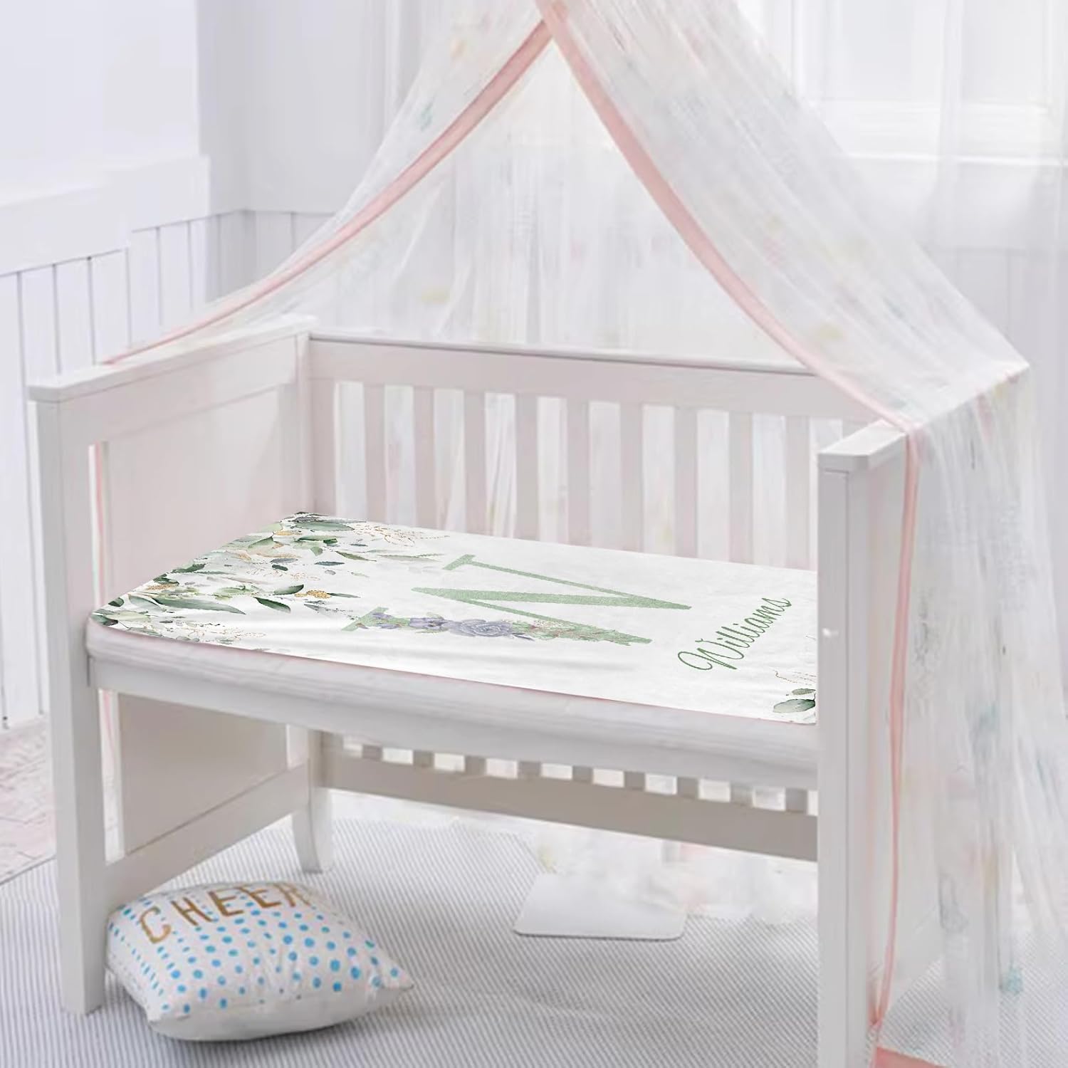 Personalized Baby Blanket with Name, Custom Floral Name Blanket Toddler Girls Soft Flannne