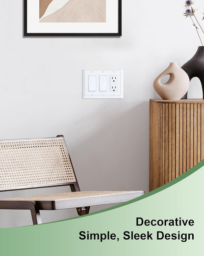 2-Pack Decorative Tripple Decorator Outlet Cover Plate, Durable Natural Bamboo Fiber Pure White