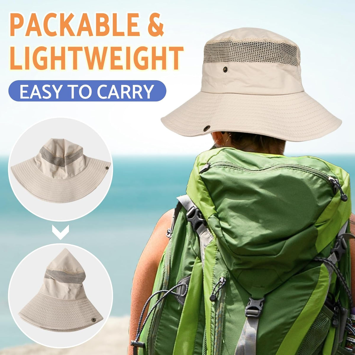 PFFY Sun Bucket Hats for Men Women 3” Wide Brim UPF 50+ Fishing & Beach Hat