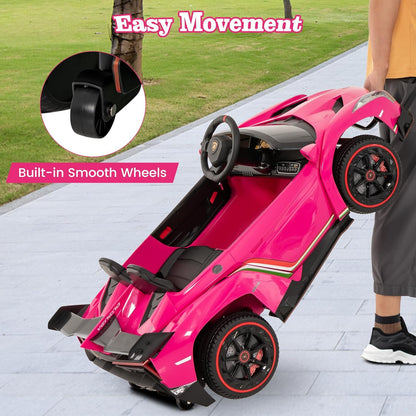 Costzon Pink Lamborghini Ride on Car, 12V Battery Powered 4WD Lambo Kids Car with Remote Control, 3