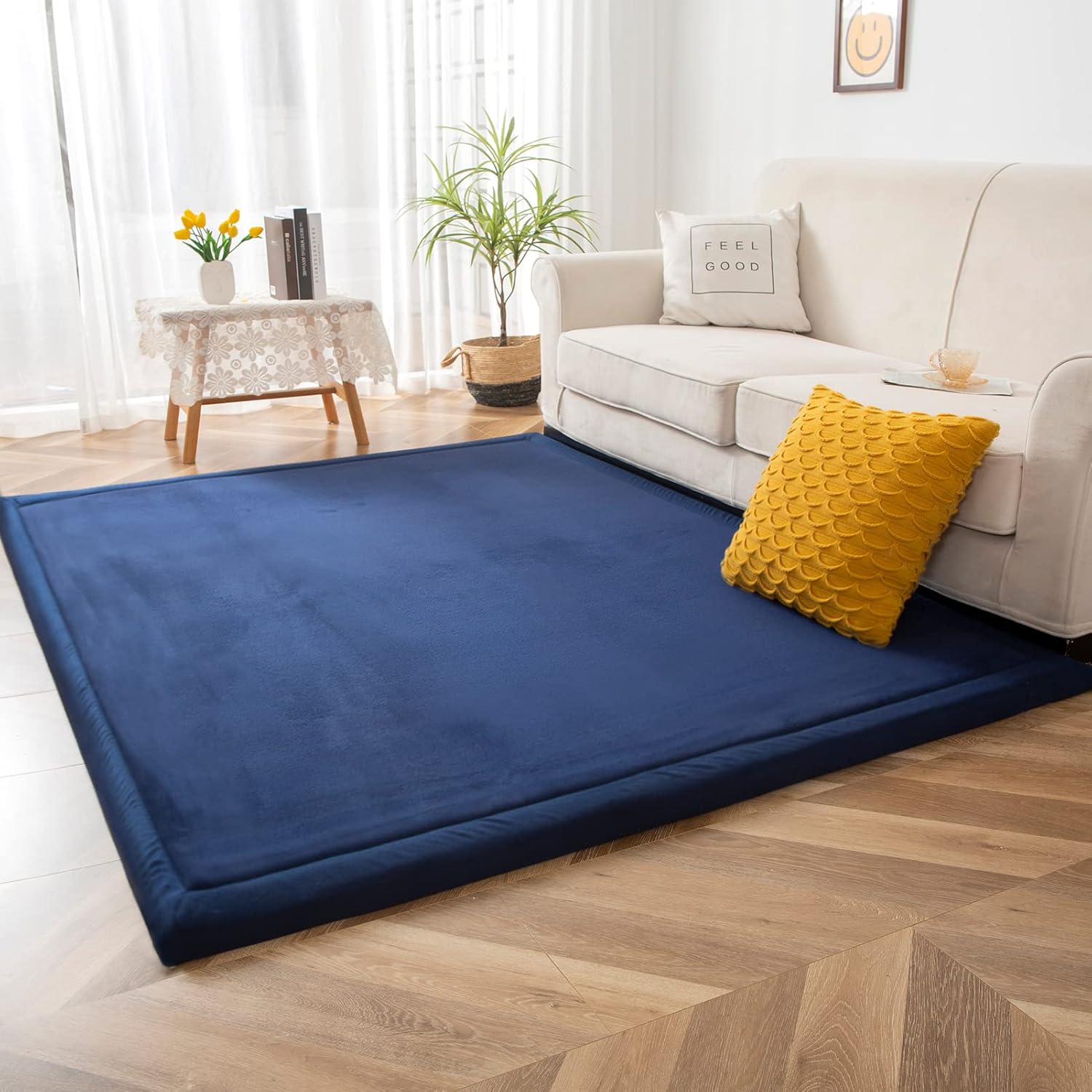 MAXYOYO Coral Velvet Area Rug, Thick Japanese Tatami Mat Living Room Carpet with Non-Slip Backing